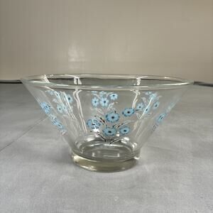 Vintage MCM Culver Large Clear Blue Flowers Serving Bowls Large 11" x 6" Chrty